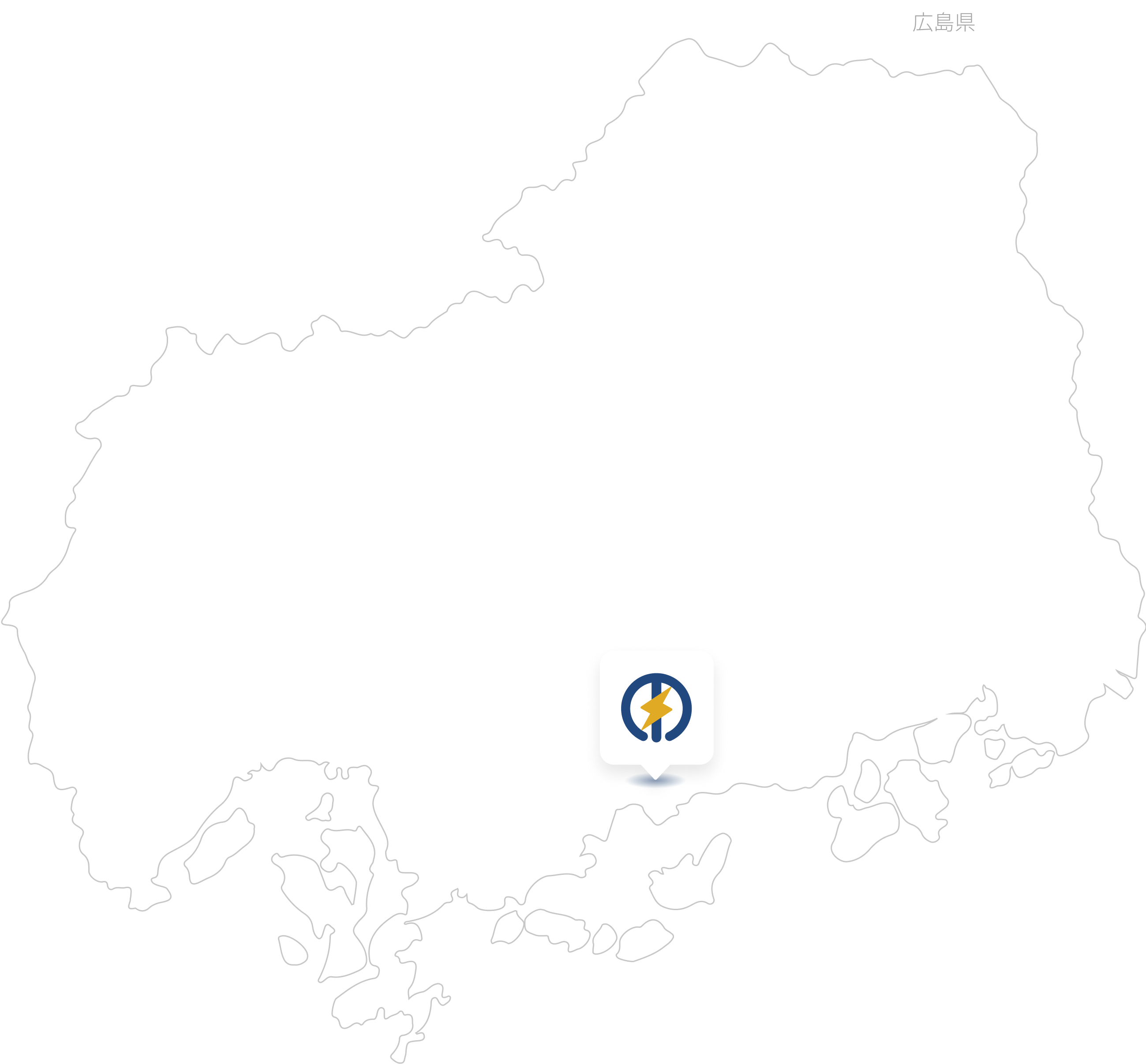 東工電設の場所を示す地図。広島県南部にピンが立っている。
